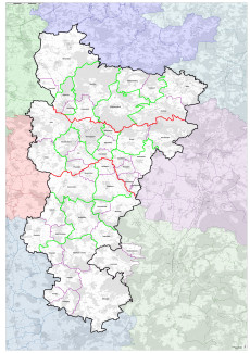 Übersichtskarte des Dekanatsbezirks Gunzenhausen mit seinen 3 Regionen